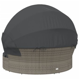 Loungebed met luifel en kussens poly rattan grijs