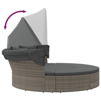 Loungebed met luifel en kussens poly rattan grijs