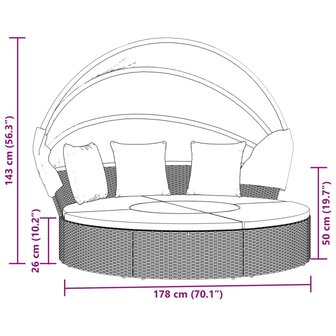 Loungebed met luifel en kussens poly rattan grijs