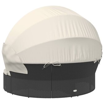 Loungebed met luifel en kussens poly rattan zwart