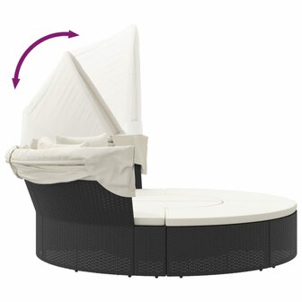 Loungebed met luifel en kussens poly rattan zwart