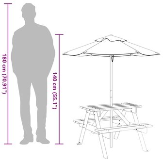 Picknicktafel voor 4 kinderen met parasol massief vurenhout