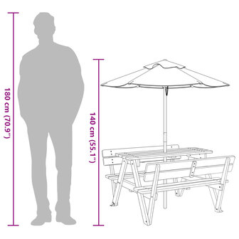 Picknicktafel voor 4 kinderen met parasol massief vurenhout