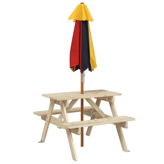 Picknicktafel voor 4 kinderen met parasol massief vurenhout
