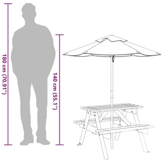 Picknicktafel voor 4 kinderen met parasol massief vurenhout
