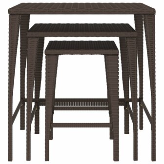 Tuintafeltjesset 3 st poly rattan bruin