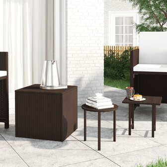 Tuinbijzettafels 3 st poly rattan bruin