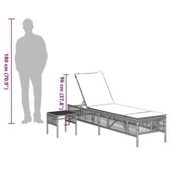 Ligstoelen 2 st met tafel poly rattan beige