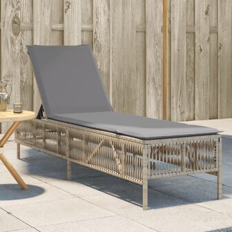 Ligbed met kussen poly rattan beige