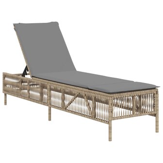 Ligbed met kussen poly rattan beige