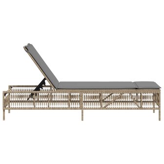 Ligbed met kussen poly rattan beige