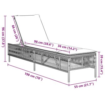 Ligbed met kussen poly rattan beige