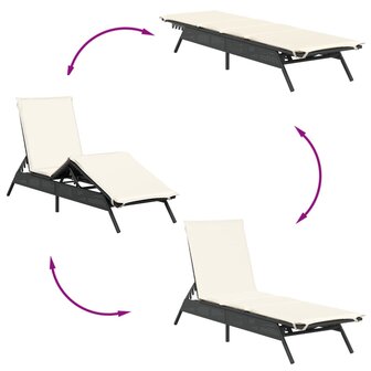 Ligbed met kussen poly rattan zwart