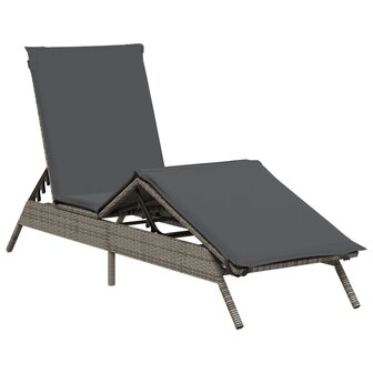 Ligbed met kussen poly rattan grijs