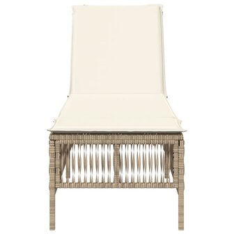 Ligbed met kussen poly rattan beige