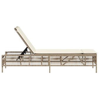 Ligbed met kussen poly rattan beige