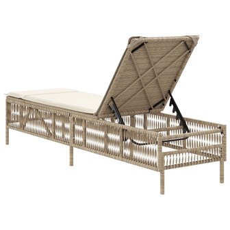 Ligbed met kussen poly rattan beige
