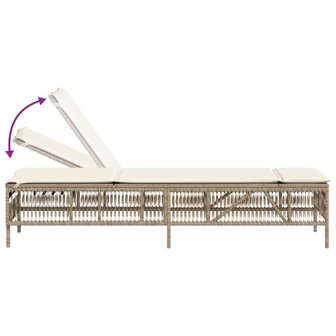 Ligbed met kussen poly rattan beige