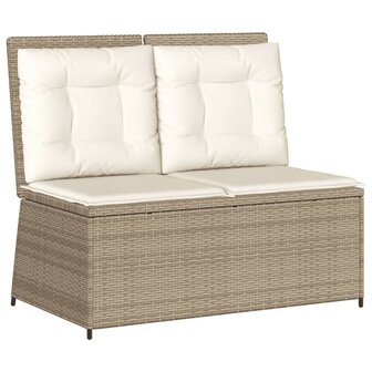 Tuinbankje verstelbaar met kussens poly rattan beige