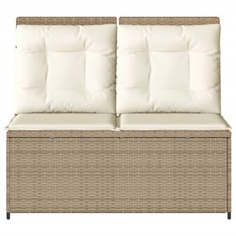 Tuinbankje verstelbaar met kussens poly rattan beige