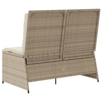 Tuinbankje verstelbaar met kussens poly rattan beige