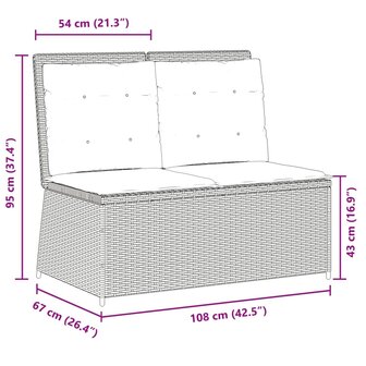 Tuinbankje verstelbaar met kussens poly rattan beige