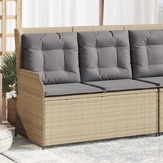 Tuinbankje verstelbaar met kussens poly rattan beige