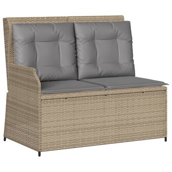 Tuinbankje verstelbaar met kussens poly rattan beige