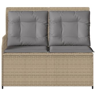 Tuinbankje verstelbaar met kussens poly rattan beige