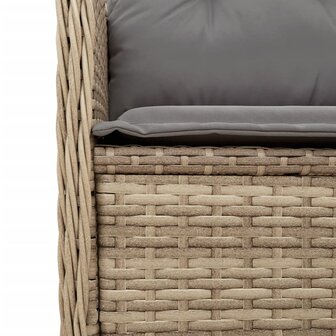Tuinbankje verstelbaar met kussens poly rattan beige
