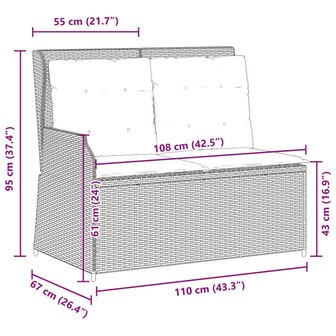 Tuinbankje verstelbaar met kussens poly rattan beige