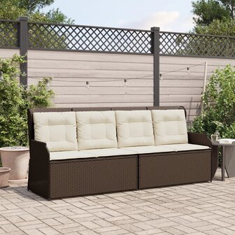 Tuinbankje verstelbaar met kussens poly rattan bruin