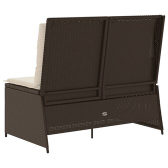 Tuinbankje verstelbaar met kussens poly rattan bruin