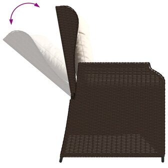 Tuinbankje verstelbaar met kussens poly rattan bruin