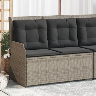 Tuinbankje verstelbaar met kussens poly rattan lichtgrijs