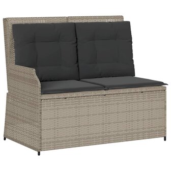 Tuinbankje verstelbaar met kussens poly rattan lichtgrijs