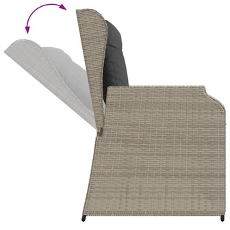 Tuinbankje verstelbaar met kussens poly rattan lichtgrijs