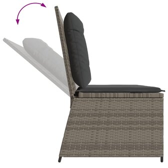 Tuinbankje verstelbaar met kussens poly rattan grijs