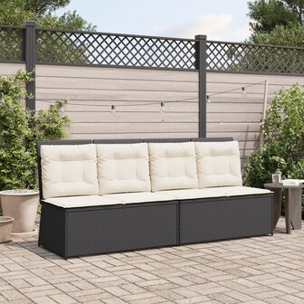 Tuinbankje verstelbaar met kussens poly rattan zwart