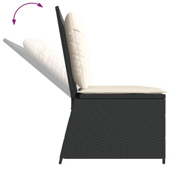 Tuinbankje verstelbaar met kussens poly rattan zwart