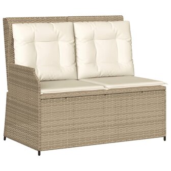 Tuinbankje verstelbaar met kussens poly rattan beige