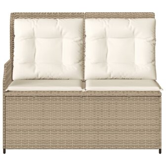 Tuinbankje verstelbaar met kussens poly rattan beige