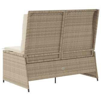 Tuinbankje verstelbaar met kussens poly rattan beige