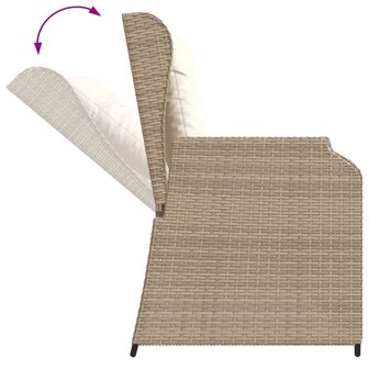 Tuinbankje verstelbaar met kussens poly rattan beige
