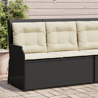 Tuinbankje verstelbaar met kussens poly rattan zwart