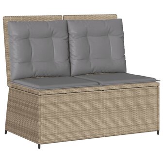 Tuinbankje verstelbaar met kussens poly rattan beige