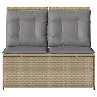 Tuinbankje verstelbaar met kussens poly rattan beige