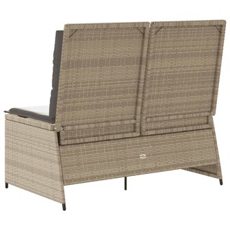 Tuinbankje verstelbaar met kussens poly rattan beige