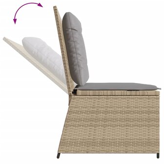Tuinbankje verstelbaar met kussens poly rattan beige