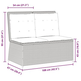 Tuinbankje verstelbaar met kussens poly rattan beige
